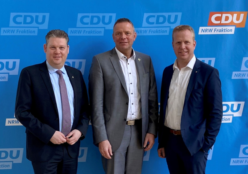 Die drei westfälischen CDU-Landtagsabgeordneten des Verkehrsausschusses des Landtags NRW: Jörg Blöming (Kreis Soest), Matthias Goeken (Kreis Hoexter) und Henning Rehbaum (Kreis Warendorf) (v.l.)